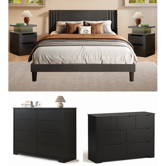 3 Pieces Bedroom Furniture Set, Includes Queen Size Bed Frame with Headboard,Nightstand Sets of 2 for Bedroom, White