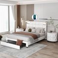 thumbnail image 1 of 3-Pieces Bedroom Sets, Queen Size PU Platform Bed with Two Wireless Chargers, Two Motion Activated Night Lights and Two Nightstands, No Box Spring Required, 83.9"L×63.8"W×47.2"H, White, 1 of 7