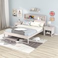 thumbnail image 1 of 3-Pieces Bedroom Sets, Queen Size Platform Bed with Two Nightstands Solid Wood Bed Frame with Storage Headboard, Sockets and USB Ports for Bedroom Easy Assembly, Antique White, 1 of 7