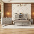 thumbnail image 1 of 3-Pieces Bedroom Sets, Queen Size Platform Bed with Charging Station and Double Sliding Door Headboard, Storage Nightstand and Dresser, Gray, 1 of 8