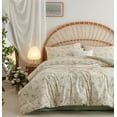 thumbnail image 1 of 3 Pieces Beige Green Floral Reversible King Comforter Set Aesthetic Cottagecore Style Green Leaf Soft and Lightweight Bedding Set, 1 of 8