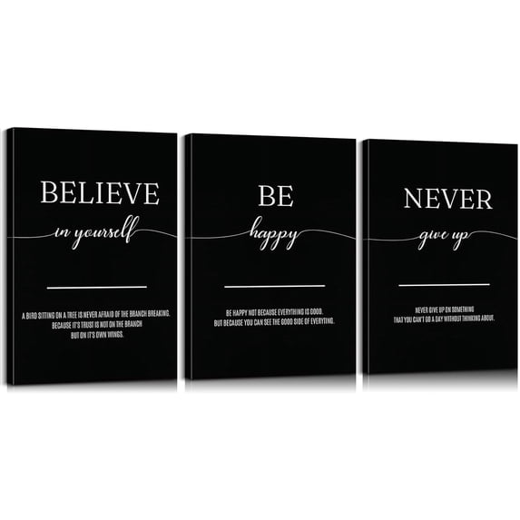 3 Pieces Believe in Yourself Motivational Canvas Wall Art Be Happy Positive Quotes Wall Art Never Give Up Inspirational Poster for Classroom Home Office Decor Easy to Hang (12''''Wx16''''Hx3)