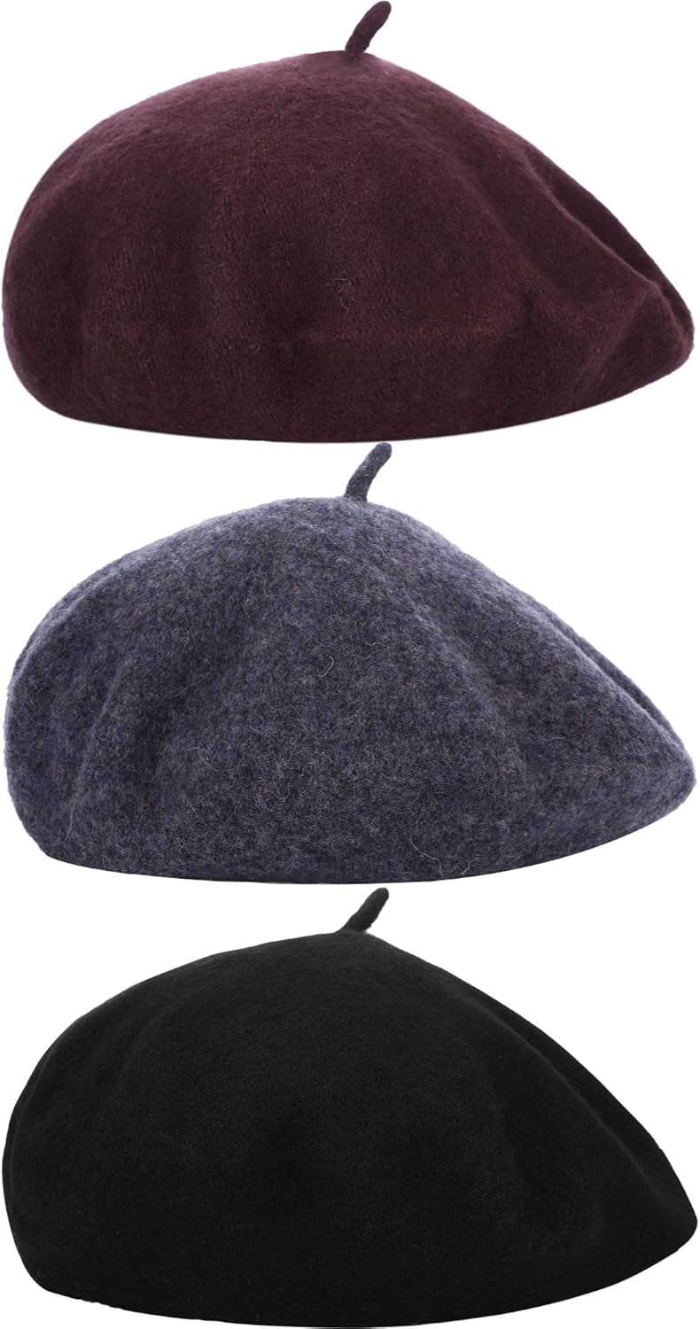 3 Pieces Beret Hat French Style Beanie Cap Solid Color  display picture 2