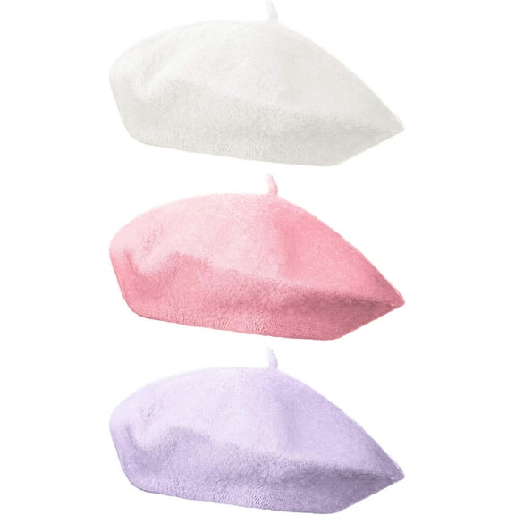 3 Pieces Beret Hat French Style Beanie Cap Solid Color Winter Hat for Women and Girls Casual Use