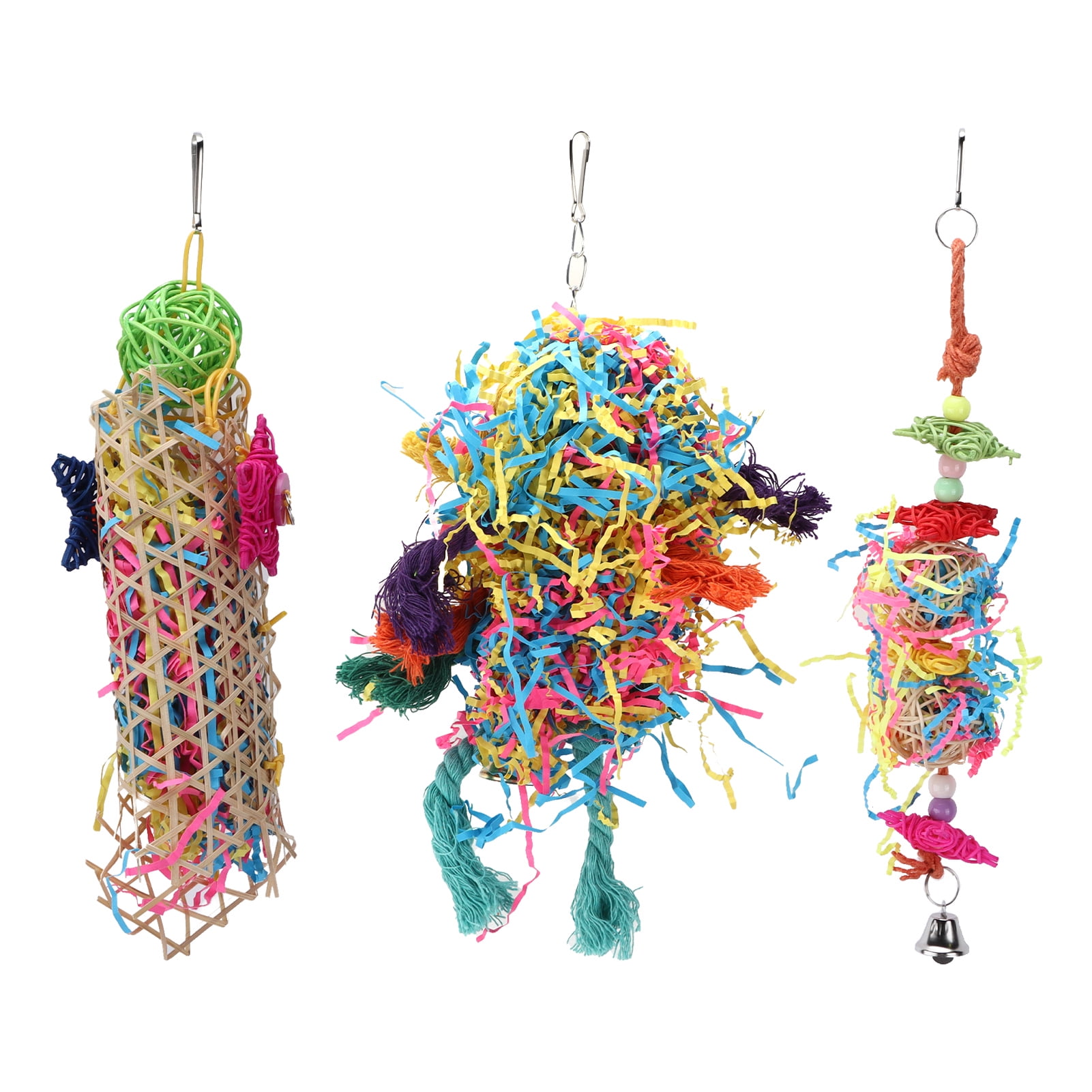 3 Pieces Bird Chewing Toys Parrot Cage Shred Hanging Foraging Toys for