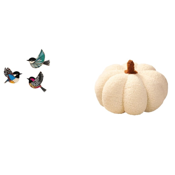 3 Pieces Bird Wall Hanging Wooden Pumpkin Throw Pillow Plush Material for Living Room Bedroom Farmhouse Decor