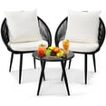 thumbnail image 1 of 3 Pieces Bistro Set, Woven Rope Chair with Cushions, All Weather Patio Conversation Set and Side Table, Ideal for Deck, Balcony, Poolside, Black, 1 of 13