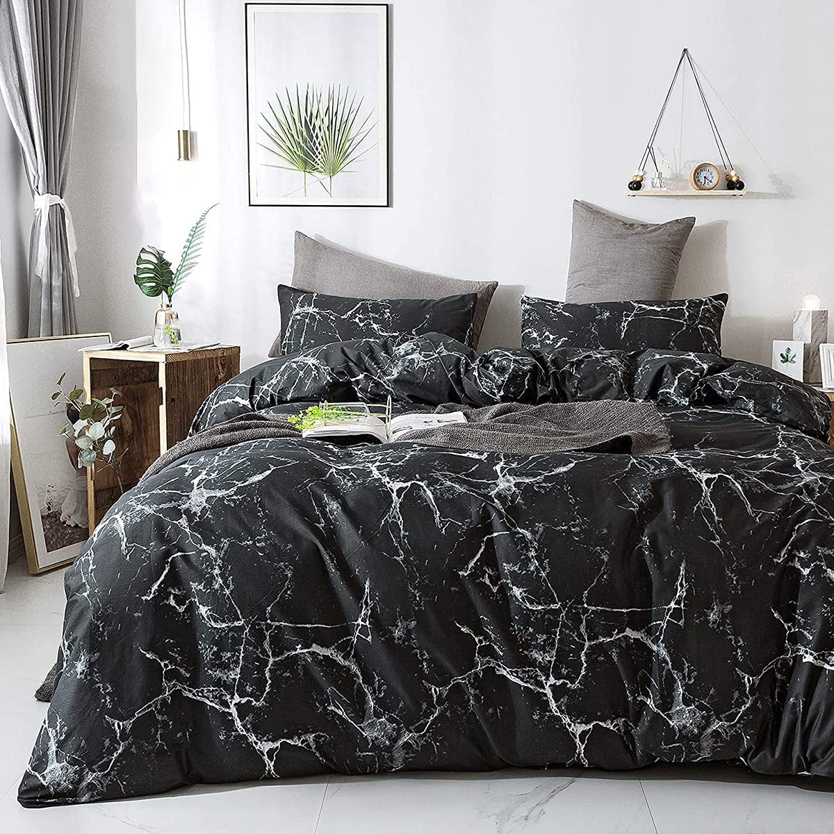 3 Pieces Black Marble Duvet Cover Sets Modern Marble Pattern Soft