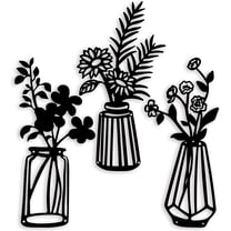 3 Pieces Black Metal Flowers Wall Decor Vase Art Sculptures Hanging for Indoor Kitchen Bathroom Dining Room Patio, 14.56x7.48 Inches