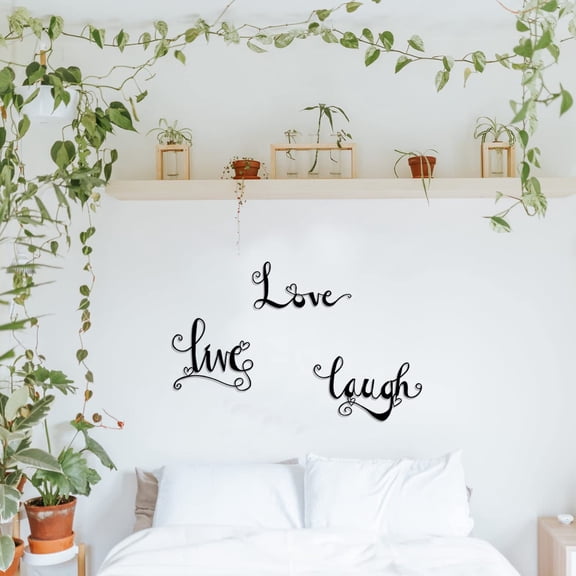 ESTART 3 PCS Black Metal Letter Sign Decor Live Laugh Love Word Art Wall Hanging for Living Room Bedroom Bathroom Home Office