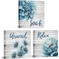 thumbnail image 1 of 3 Pieces Blue Bathroom Picture Wall Art Daisy Dahlia Floral Relax Soak Unwind Picture Print for Washroom Home Decor Ready to Hang 12x12inchx3pcs, 1 of 6