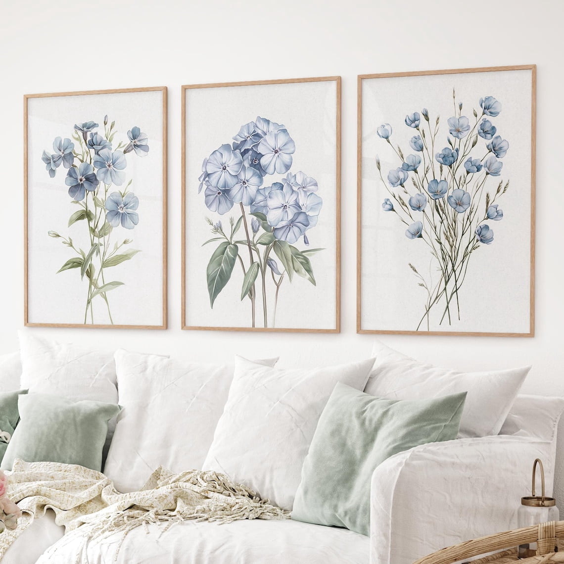 3 Pieces Blue Flowers Poster Hydrangea Watercolor Prints Wall Art Botanical Canvas Painting Artwork for Living Room Office Decoration No Frame