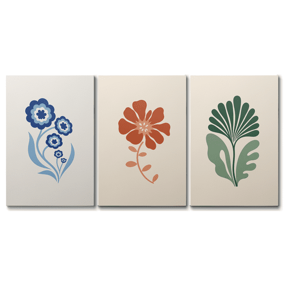 3 Pieces Boho Botanical Canvas Wall Art Muted Tone Abstract Floral Prints, Blue Terracotta Green Minimalist Plant Artwork, Neutral Botanical Wall Paintings for Living Room Bedroom Dorm Home Decor