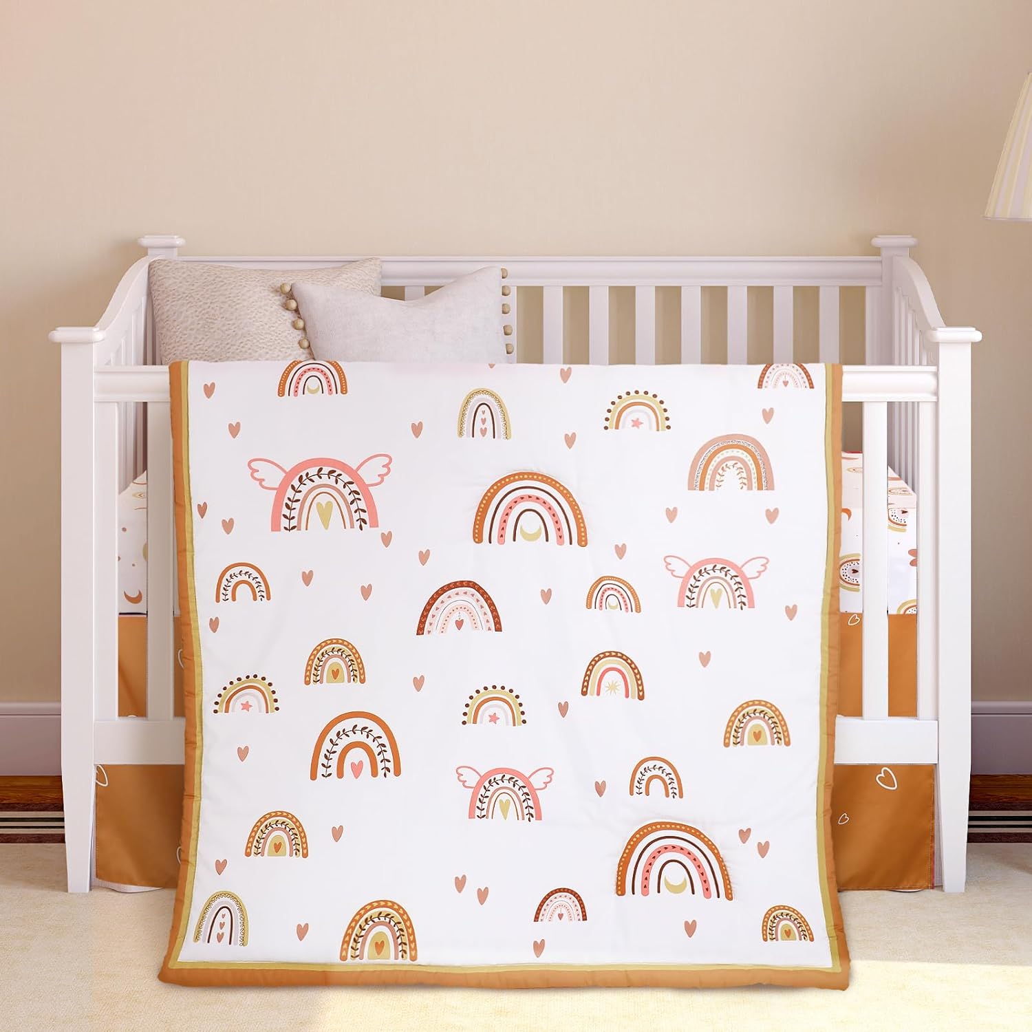 3 Pieces Boho Rainbow Crib Bedding Set for Girls or Boys, Standard Size