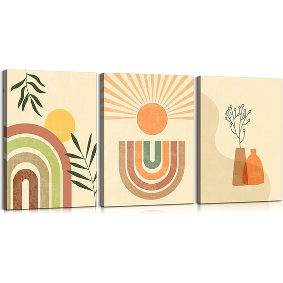 3 Pieces Boho Wall Art Decor Colorful Bohemian Sun Rainbow Wall Art Neutral Sunset Sunrise Boho Art Wall Decor Boho Picture Boho Poster Boho Painting Minimalist Decor for Bedroom 12x16x3