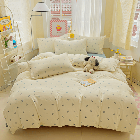 3 Pieces Bow Jacquard Duvet Cover Cartoon Blue Bowknot Pattern Comforter Cover Soft Breathable Cute Coquette Bedding,Queen Size
