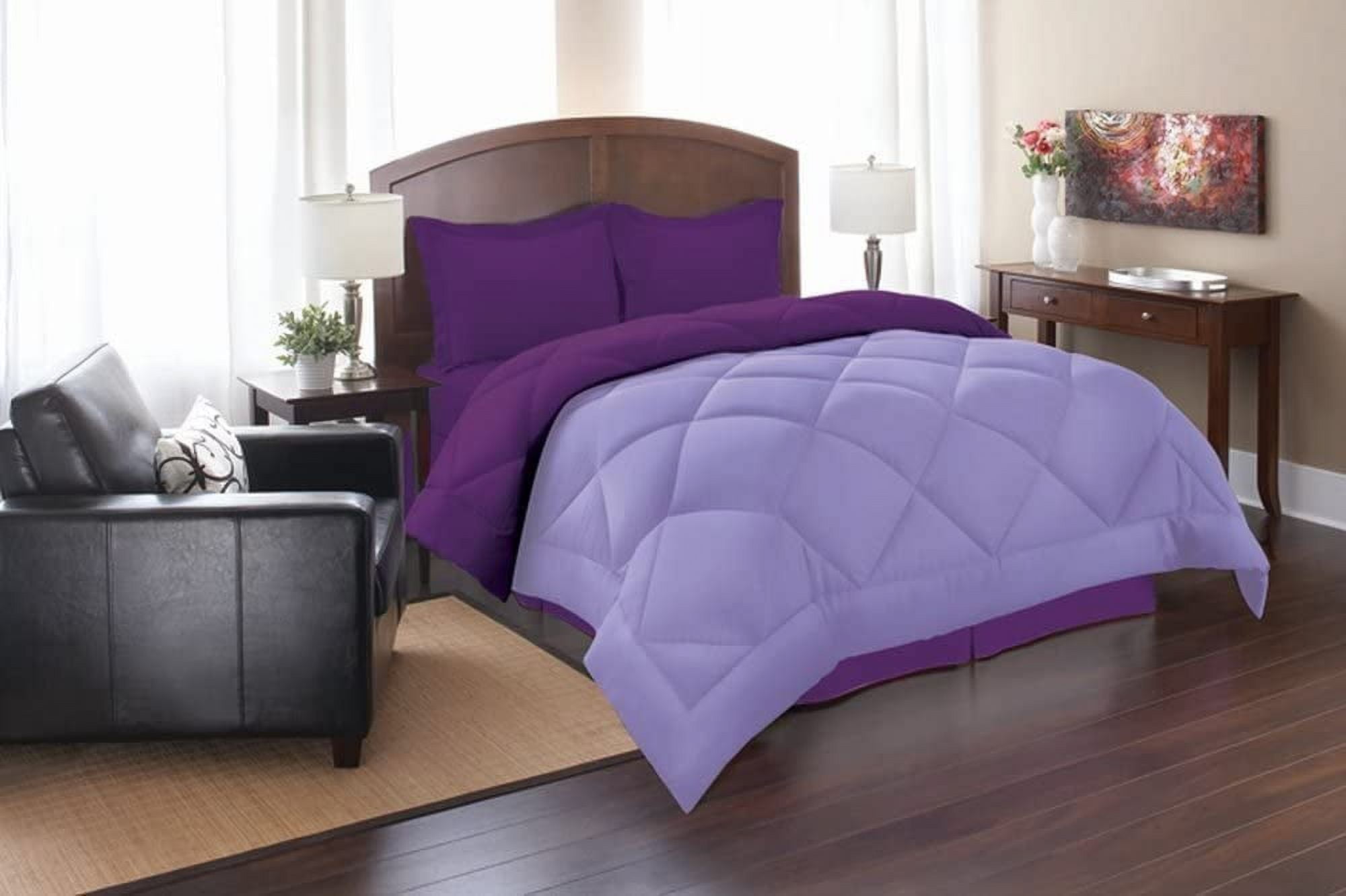 3 Pieces Box Stitched Down Alternative ComforterTwin/Twin XL, Lavender/Purple