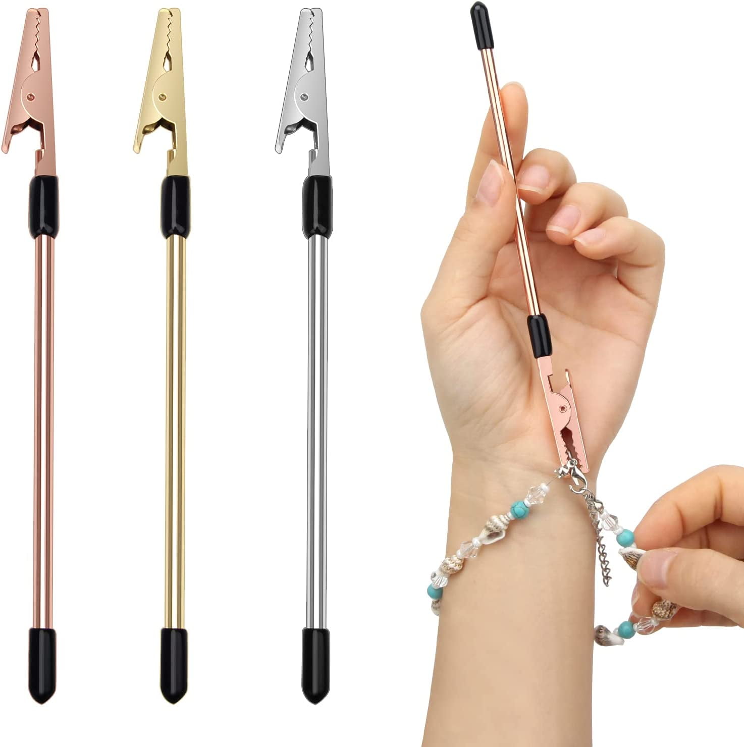 TOSEERY 3 Pieces Bracelet Helper Tool Jewelry Helpers, Hand Bracelet Fastener Helper for Fastening and Hooking Jewelry Bracelet Necklace Watch Clasps Ties Zippers