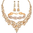 thumbnail image 1 of 3 Pieces Bridal Rhinestone Crystal Statement Necklace Bracelet Teardrop Dangle Earrings Jewelry Set for Women Girls fit With Bridesmaid Wedding Party Prom, 1 of 8