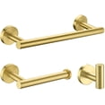 thumbnail image 1 of 3-Pieces Brushed Gold Bathroom Hardware Set SUS304 Stainless Steel Round Wall Mounted Includes 12" Hand Towel Bar,Toilet Paper Holder,Robe Towel Hooks,Bathroom Accessories Kit, 1 of 3