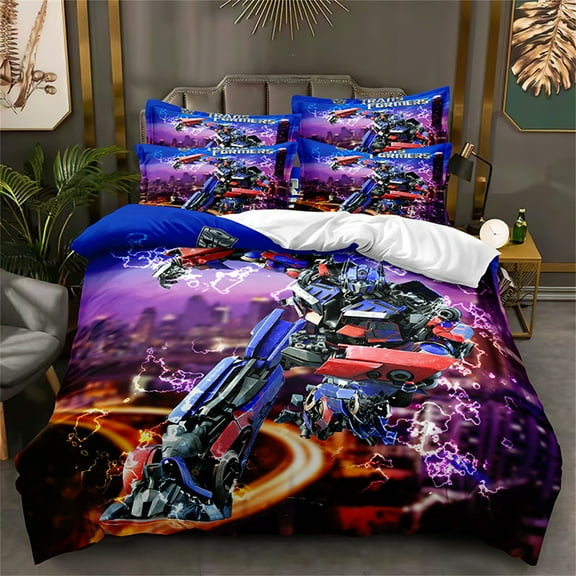 3 Pieces Bumblebee Bedding Set Optimus Prime Duvet Cover Set Full Size 1 Duvet Cover with Zipper Closure 2 Pillow Shams,Comforter Not Included