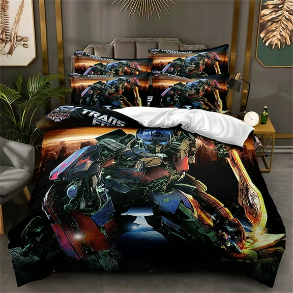 3 Pieces Bumblebee Bedding Set Optimus Prime Duvet Cover Set Full Size 1 Duvet Cover with Zipper Closure 2 Pillow Shams,Comforter Not Included