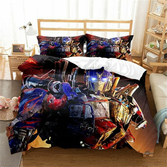 3 Pieces Bumblebee Optimus Prime Bedding Set Light-Weight Quilt Cover Soft Breathable Duvet Cover with 2 Pillow Shams,Zipper Closure