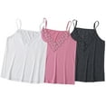 thumbnail image 1 of 3 Pieces Camisole for Women V Neck Spaghetti Strap Tank Tops Sleeveless Blouses Loose Fit, PNK+WHT+BLK, Large, 1 of 3