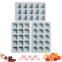 3 Pack Silicone Candy and Chocolate Molds Set Non-stick Heart, Round, Square Baking Mold for Candy, Gummy, Hot Caramel, Ice, Cake, Jello