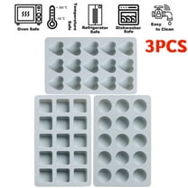 3 Pieces Candy and Chocolate Silicone Molds Set Non-stick Including Heart, Round, Square Baking Mold for Hard Candy, Gummy, Hot Caramel, Ice, Cake, Jello, Ganache (Blue)