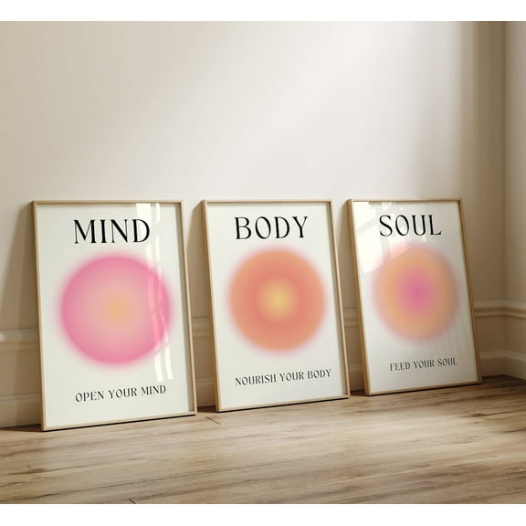 3 Pieces Canvas Art Prints Mind Body Soul Aura Poster Painting Aura Energy Spiritual Gradient Wall Pictures Gifts Artwork For Aesthetic Room Spiritual Zen Decor With Wood Inner Frame