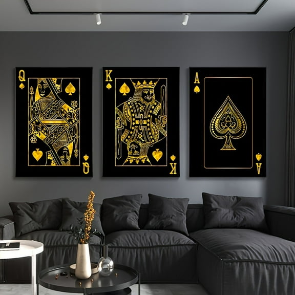 3 Pieces Canvas Poster, Modern Art, King, Queen and Ace Playing Cards Painting Wall Art Canvas Painting Wall Art, Wall Decoration, Autumn Decoration, Room Decoration, Frameless