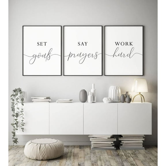 3 Pieces Canvas Print Set Goals,Say Prayers,Work Hard Poster Painting Inspirational Pictures Office Wall Art Gifts Artwork Wall Decor for Office Home Decor with Inner Frame
