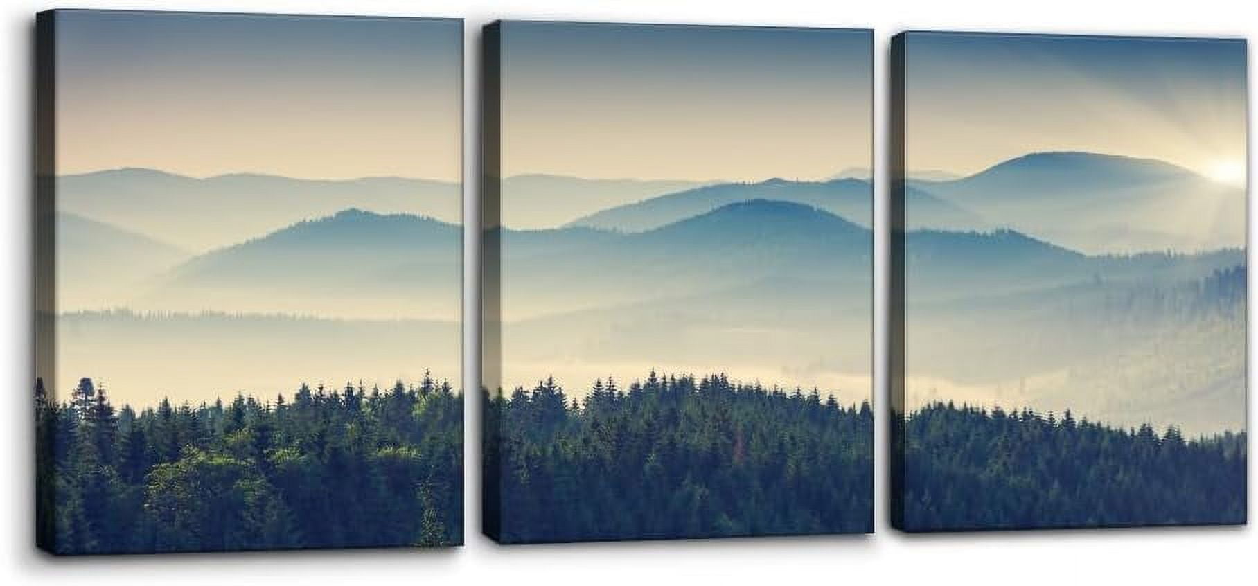 3 Pieces Canvas Print Wall Art Set Blue Mountain Ranges & Green Forest ...