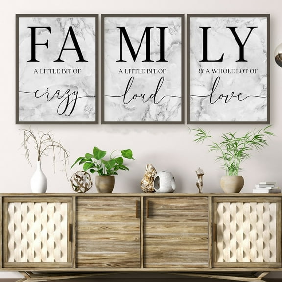 3 Pieces Canvas PrintFamily A Little Bit of Crazy Poster Painting Family Quotes Pictures Wall Art Gifts Artwork Wall Decor for Livingroom Home Decor with Inner Frame