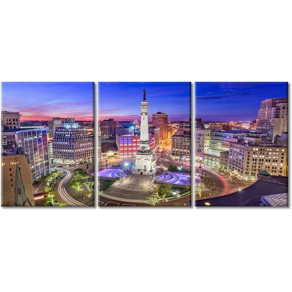 3 Pieces Canvas Wall Art for Living Room - Indianapolis Soldier Sailor Monument Night Scene - American Cityscape Landmarks Modern Home Decor Stretched and Framed Ready to Hang, 12"x16"x3 Panels
