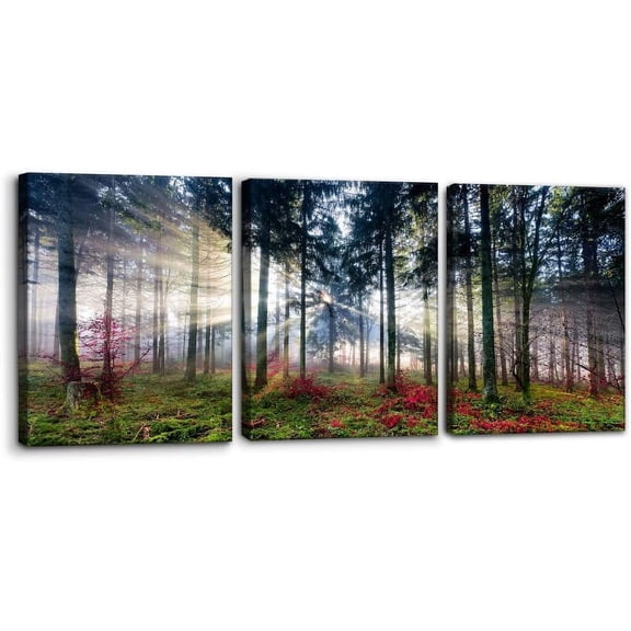 3 Pieces Canvas Wall Art Nature Landscape Sunrise Trees Pictures Painting Prints on Canvas Wall Decoration for Living Room Forest Framed Modern Artwork for Bedroom and Home Decor - 12"x16"x3