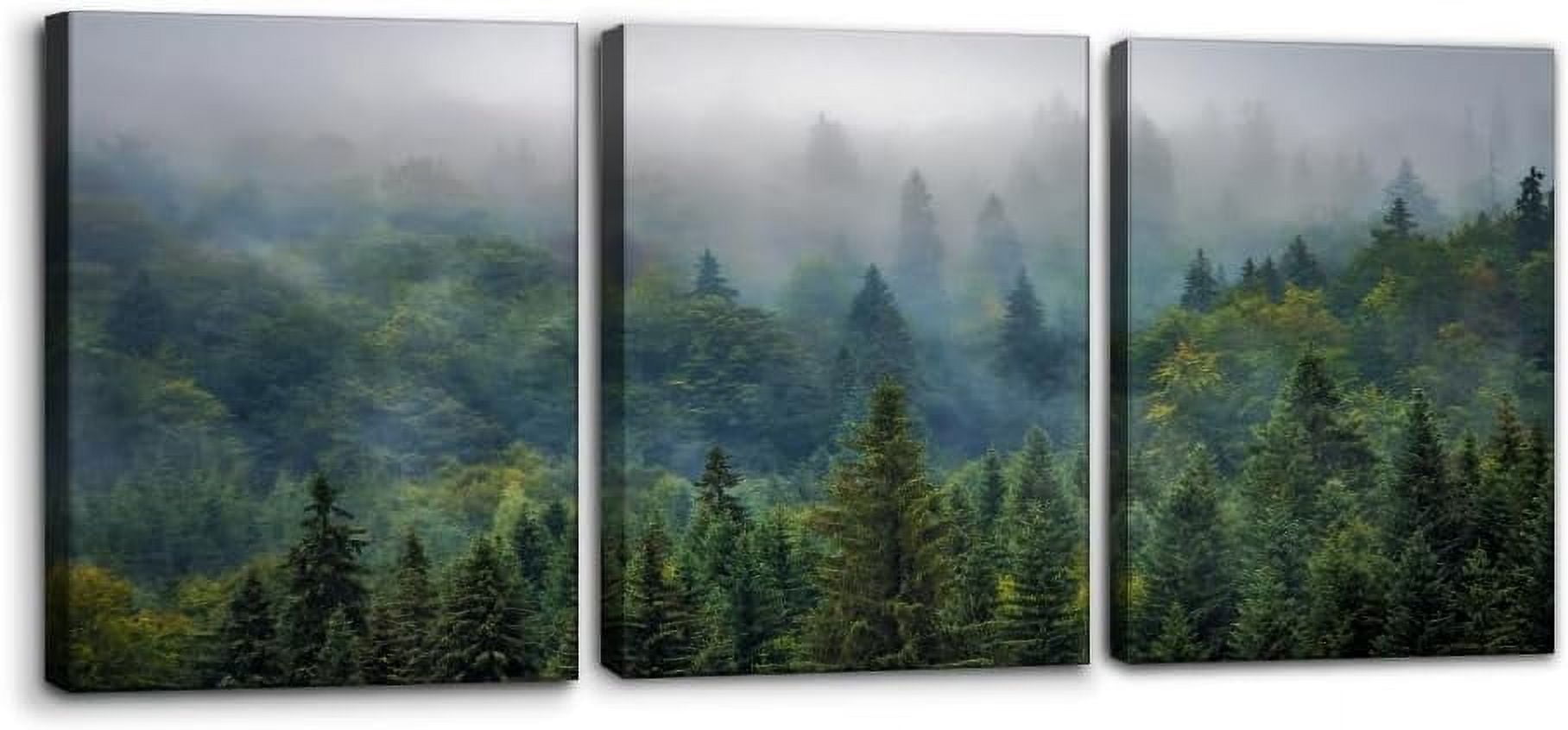 3 Pieces Canvas Wall Art Print Set - Aerial View of Green Forest Framed Wall Art Decor Nature Landscape Wilderness Picture Print on Canvas Modern Artwork for Living Room Bedroom Office - 12"x16"x3