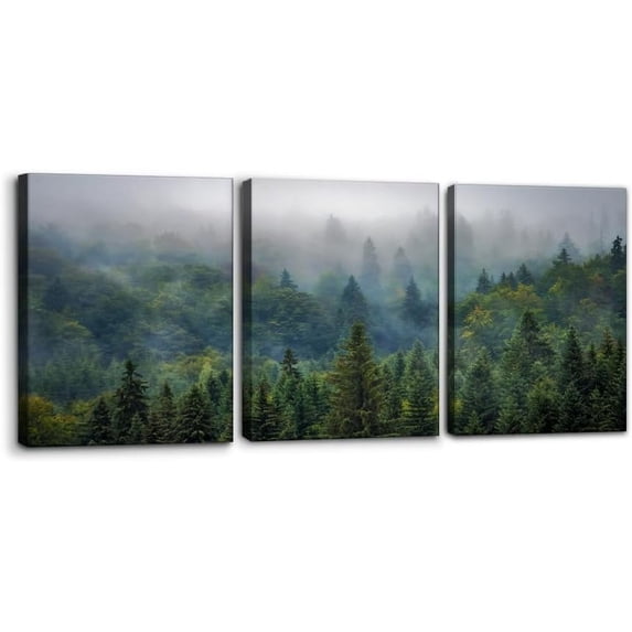 3 Pieces Canvas Wall Art Print Set - Aerial View of Green Forest Framed Wall Art Decor Nature Landscape Wilderness Picture Print on Canvas Modern Artwork for Living Room Bedroom Office - 12"x16"x3