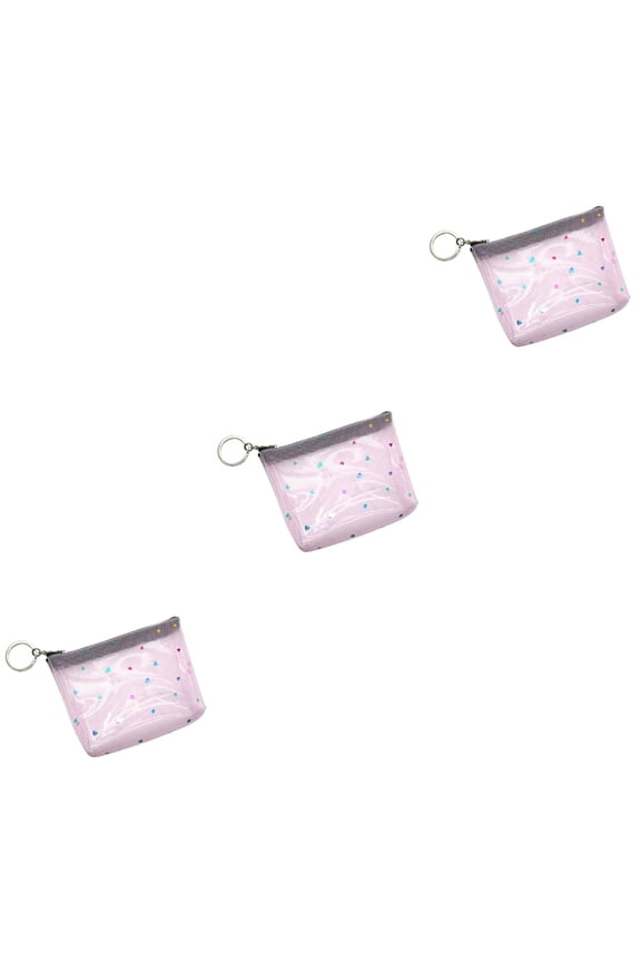 3 Pieces Card Small Zipper Wallet Bag Clear Purse Travel Girl