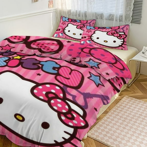 3-Pieces Cartoon Hello Kitty Bedding Sets, King 102"x90"