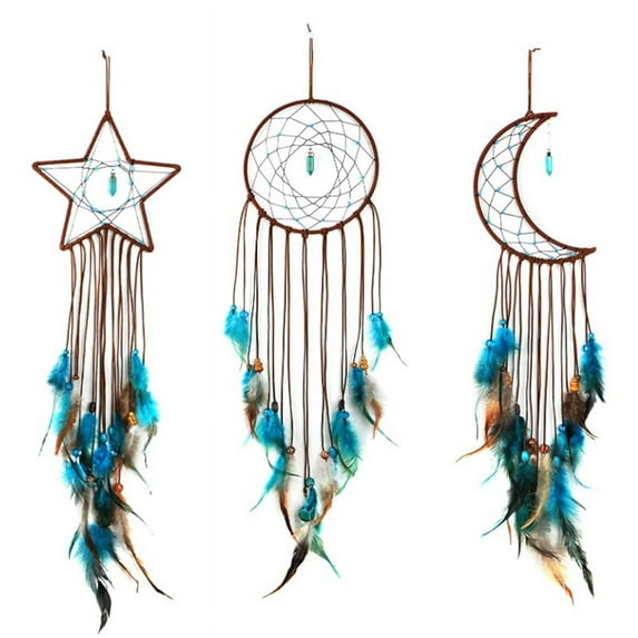 3 Pieces Catcher with Light Moon Star Design Handmade Lucky Turquoise Pendant Beads Wall Hanging Ornament