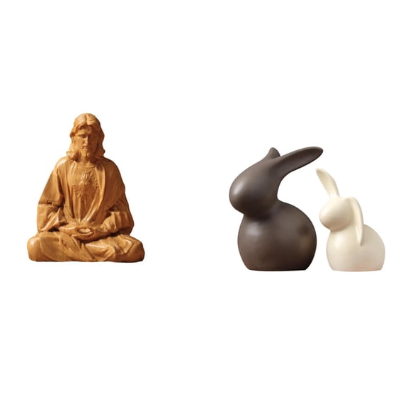3 Pieces Catholic Jesus Statue Ceramic Bunny Figurine Porcelain Artwork for Home Office Desk and Living Room Decoration