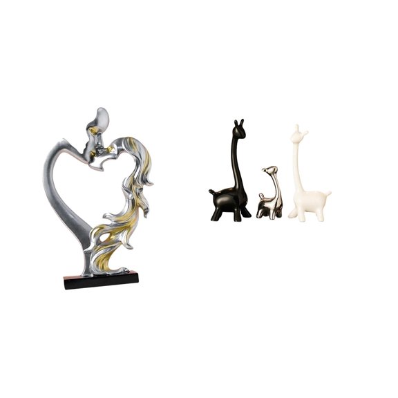 3 Pieces Ceramic Giraffe Statue Kissing Couple Figurine Modern Wedding Ornament for Bedroom Bookshelf Cabinet Decoration