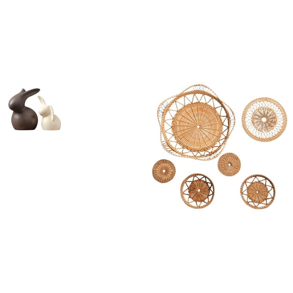 3 Pieces Ceramic Statue Wall Decor Ornament Set Rattan Woven Art for Living Room Office Holiday Gift