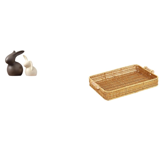 3 Pieces Ceramic Statue Woven Storage Basket Bread Plate Artistic Design for Home Office Table Decor