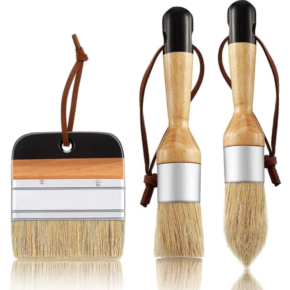 3 Pieces Chalk and Wax Paint Brushes Oval Brush for Acrylic , Including Flat Pointed and Round Chalked Paint Brushes (Black)