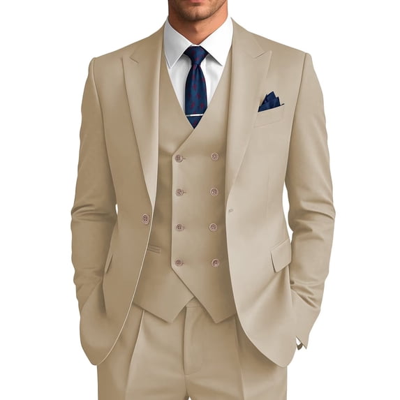 3 Pieces Champagne Suit for Men Wedding Business Formal Tuxedo Set Jacket Vest Pants Size XS
