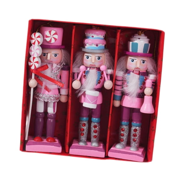 3 Pieces Christmas Nutcracker Soldier Figurine Pink Glitter Wood Table Decor for Holiday Party Display