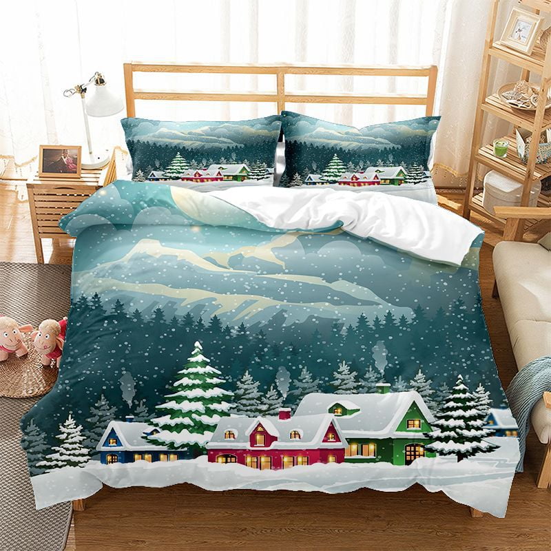 3 Pieces Christmas Quilt Set Lightweight Duvet Cover Sets Xmas
